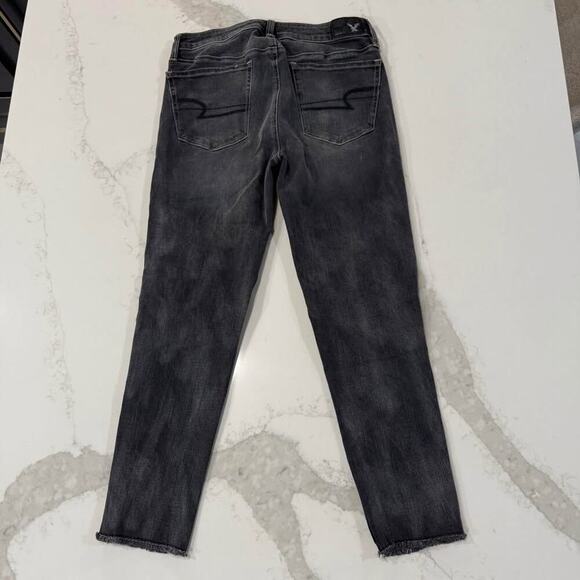 American Eagle High Rise Jegging Crop Denim Jeans Womens 4R Dark Gray Distressed - Picture 5 of 9